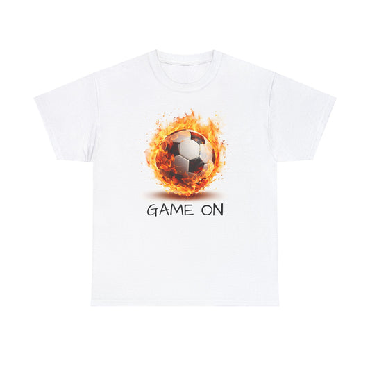 Game On Flaming Football White Unisex Heavy Cotton T-Shirt - Articalist.com