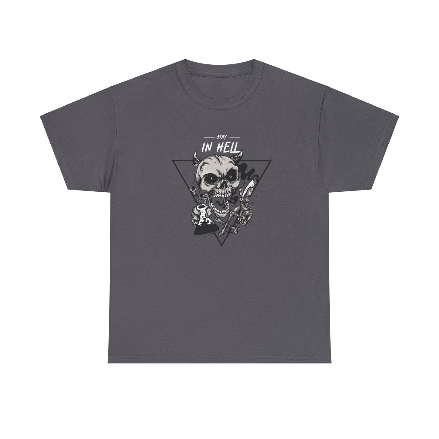 Stay In Hell Skull Charcoal Unisex Heavy Cotton T-Shirt - Articalist.com