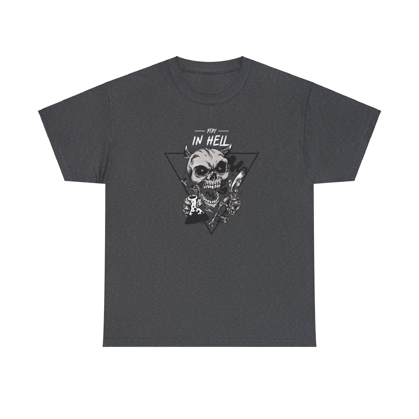 Stay In Hell Skull Dark Heather Unisex Heavy Cotton T-Shirt - Articalist.com