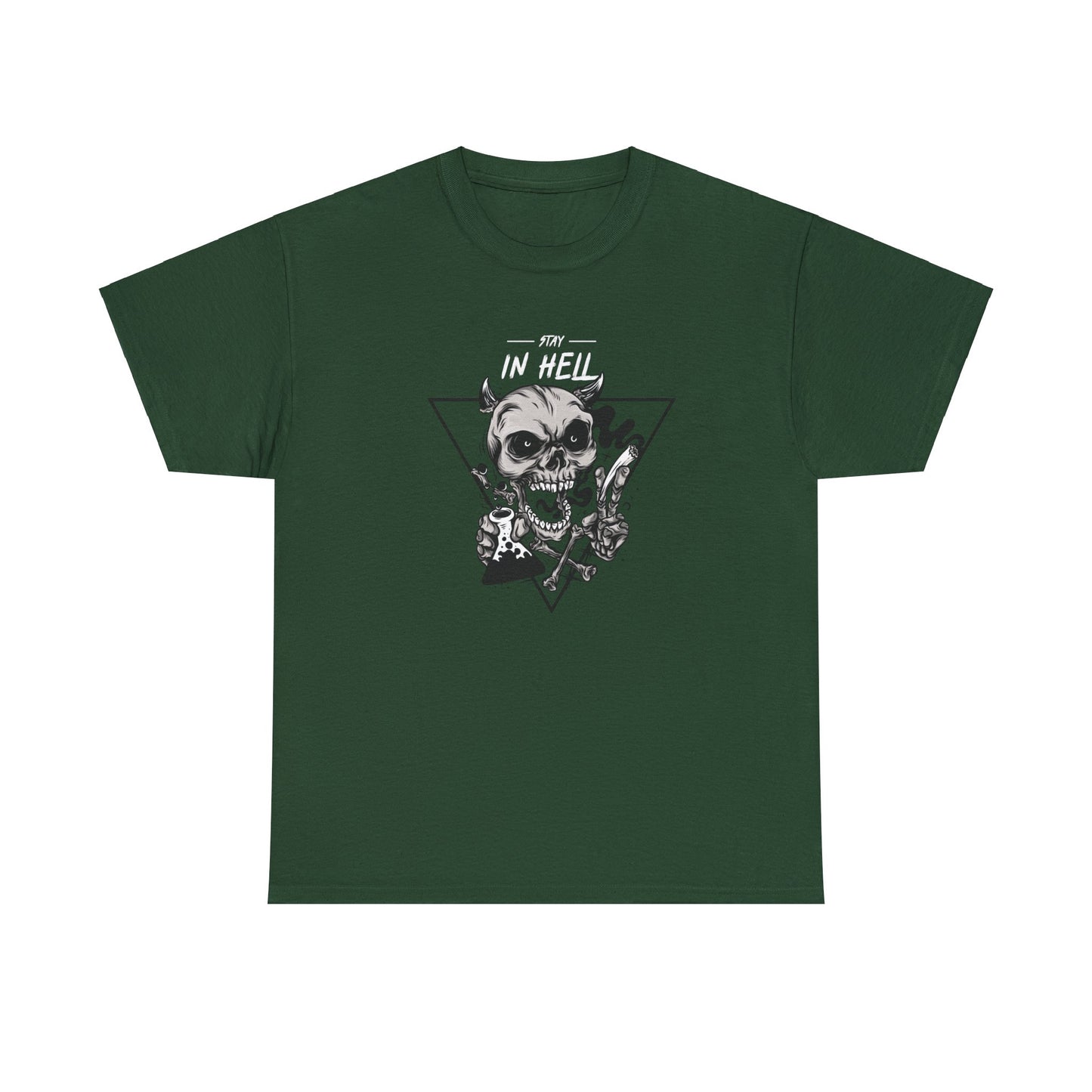 Stay In Hell Skull Forest Green Unisex Heavy Cotton T-Shirt - Articalist.com
