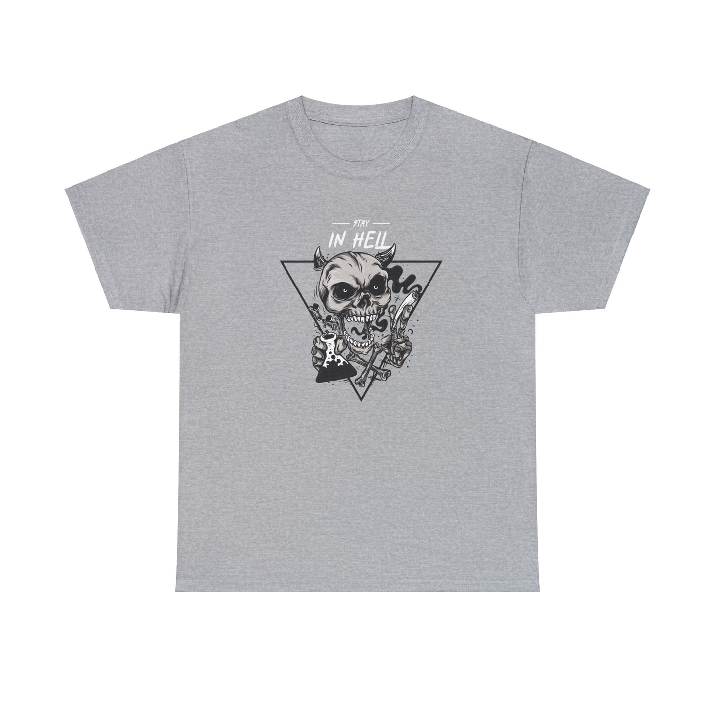 Stay In Hell Skull Sport Gray Unisex Heavy Cotton T-Shirt - Articalist.com