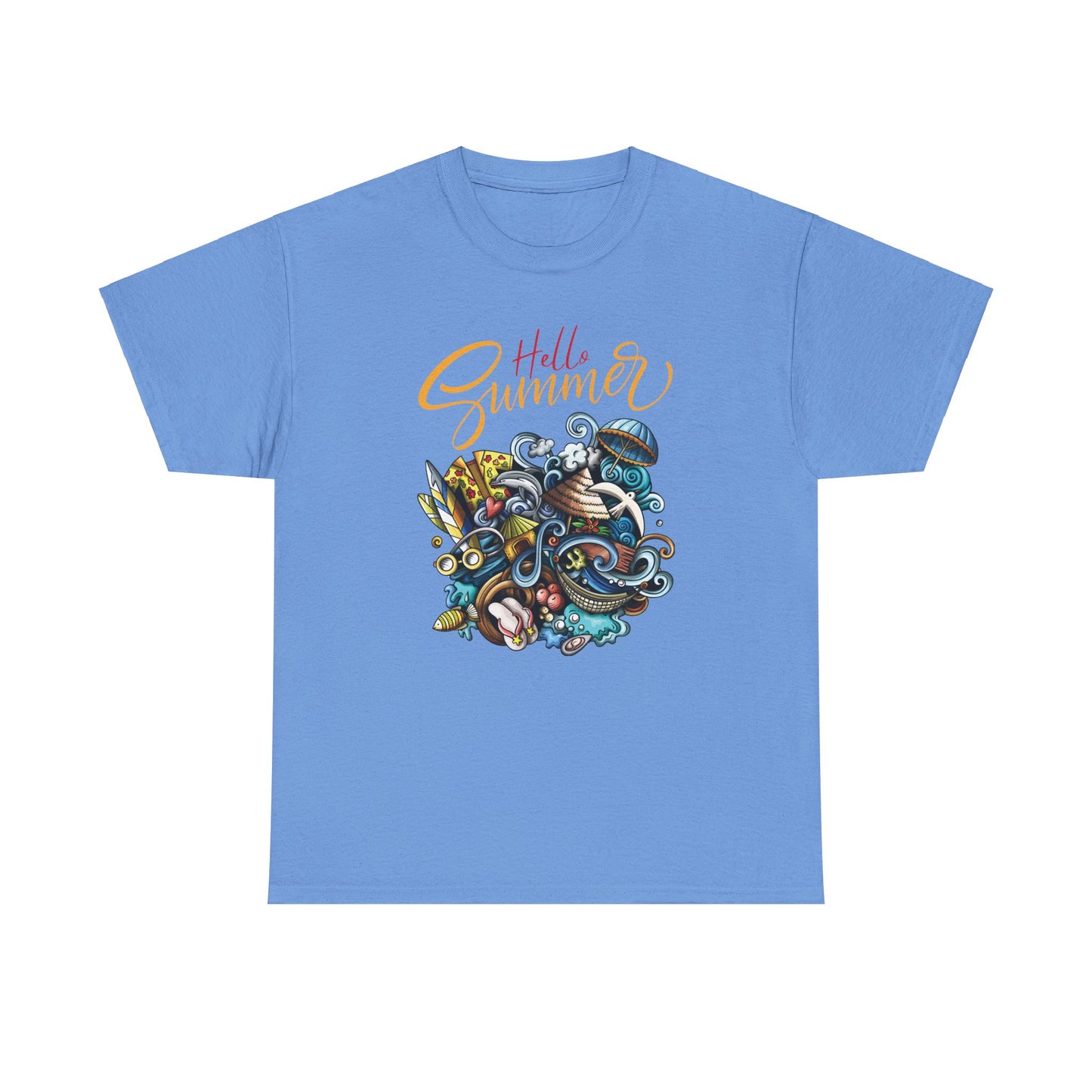 Hello Summer Carolina Blue Unisex Heavy Cotton Graphic T-Shirt - Articalist.com