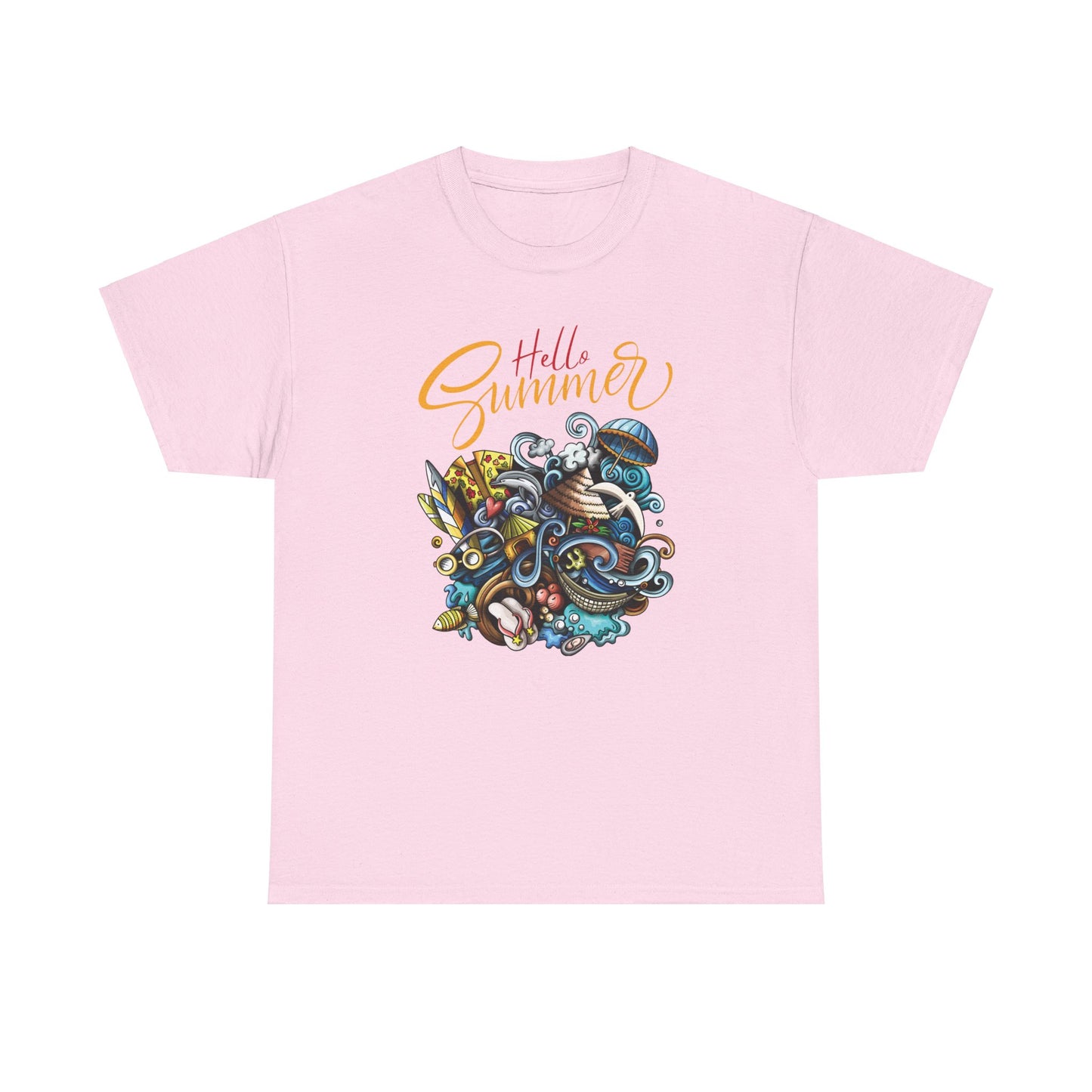 Hello Summer Light Pink Unisex Heavy Cotton Graphic T-Shirt - Articalist.com