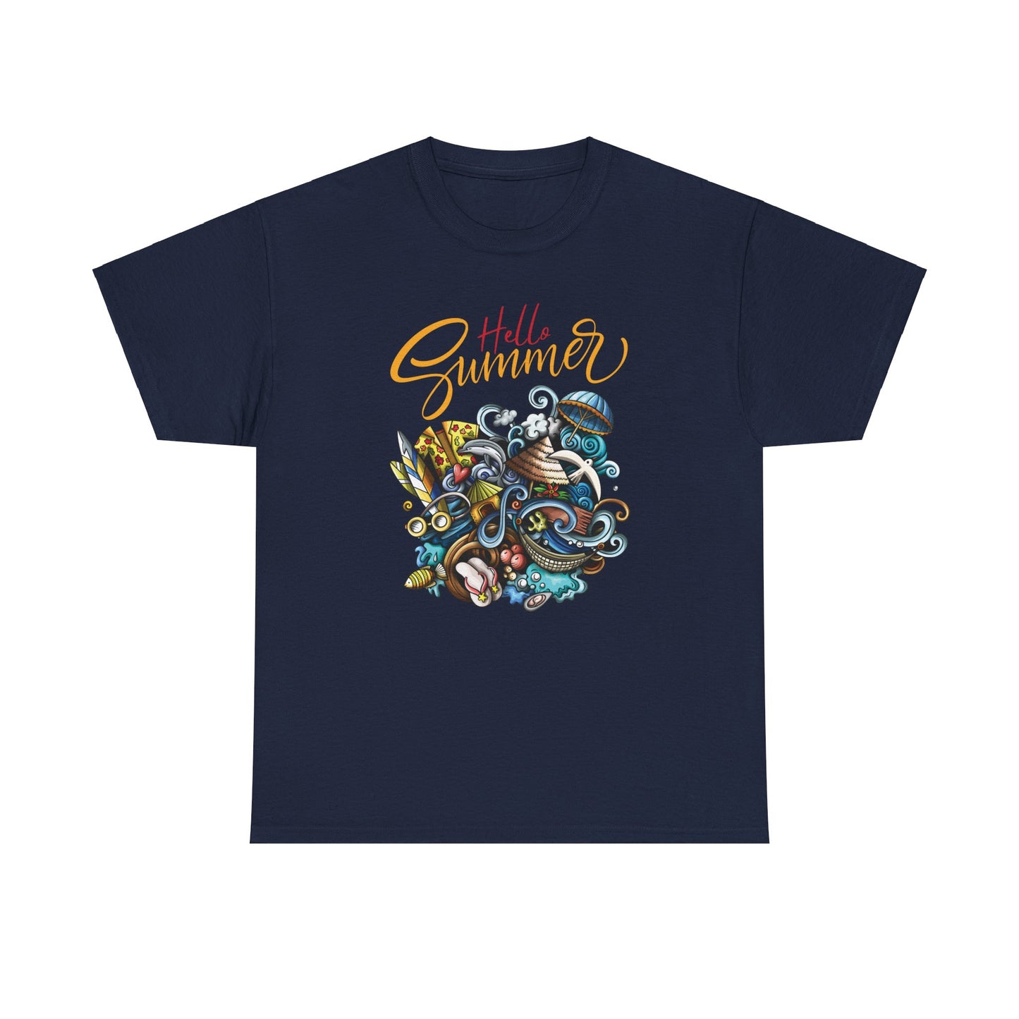 Hello Summer Navy Unisex Heavy Cotton Graphic T-Shirt - Articalist.com