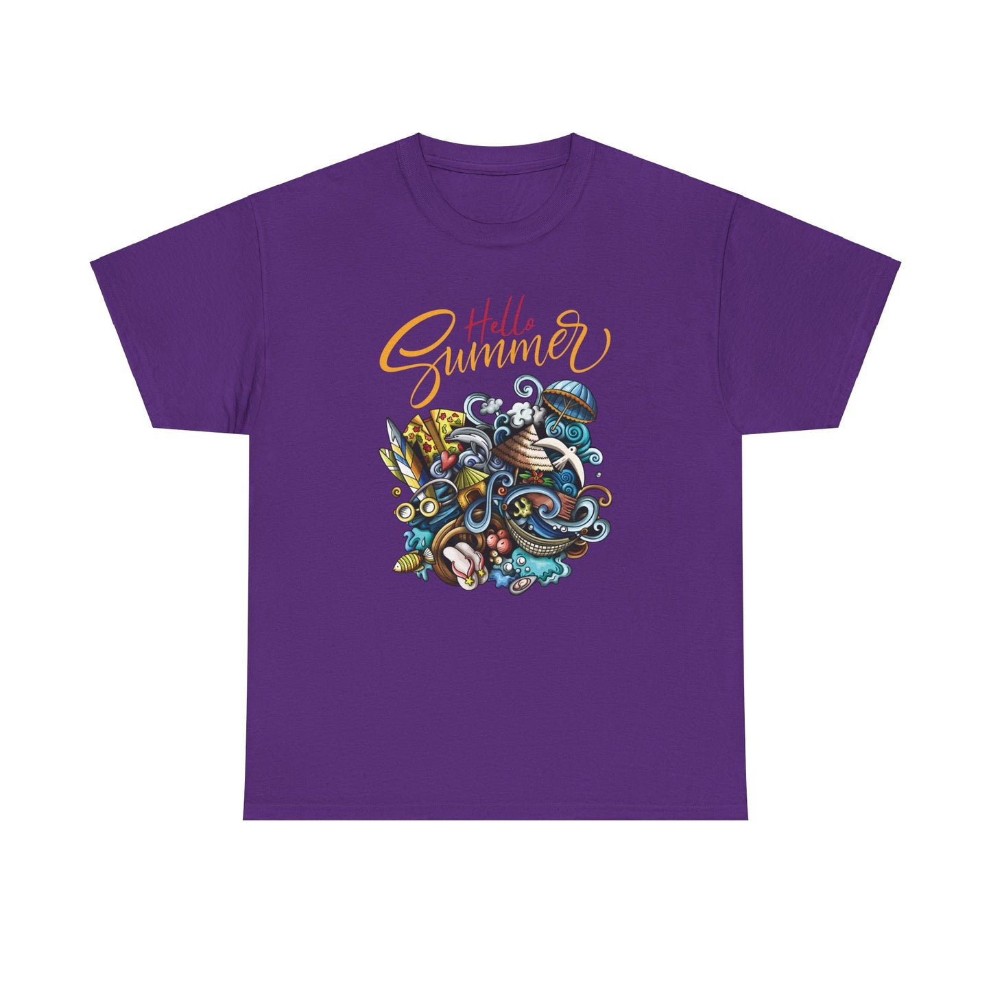 Hello Summer Purple Unisex Heavy Cotton Graphic T-Shirt - Articalist.com