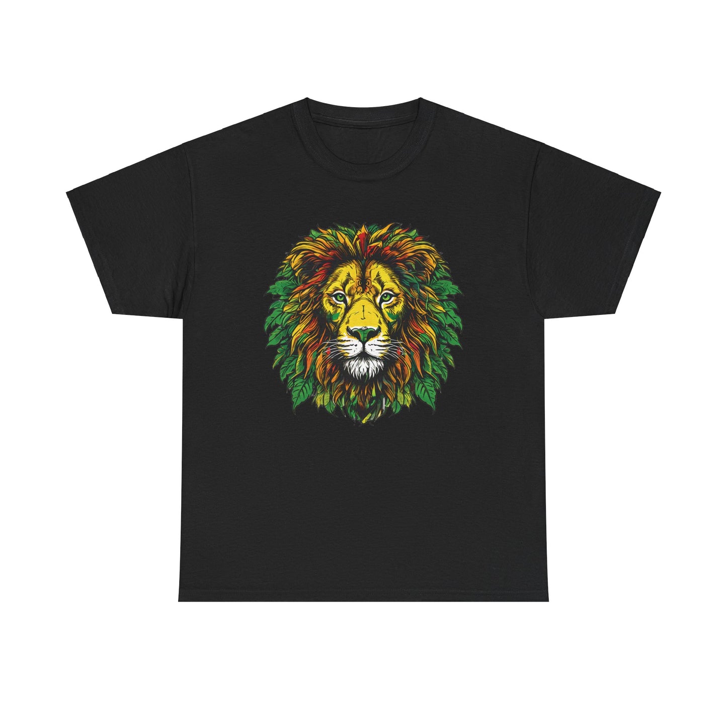 Leaf Mane Lion Graphic Black Unisex Heavy Cotton T-Shirt - Articalist.com