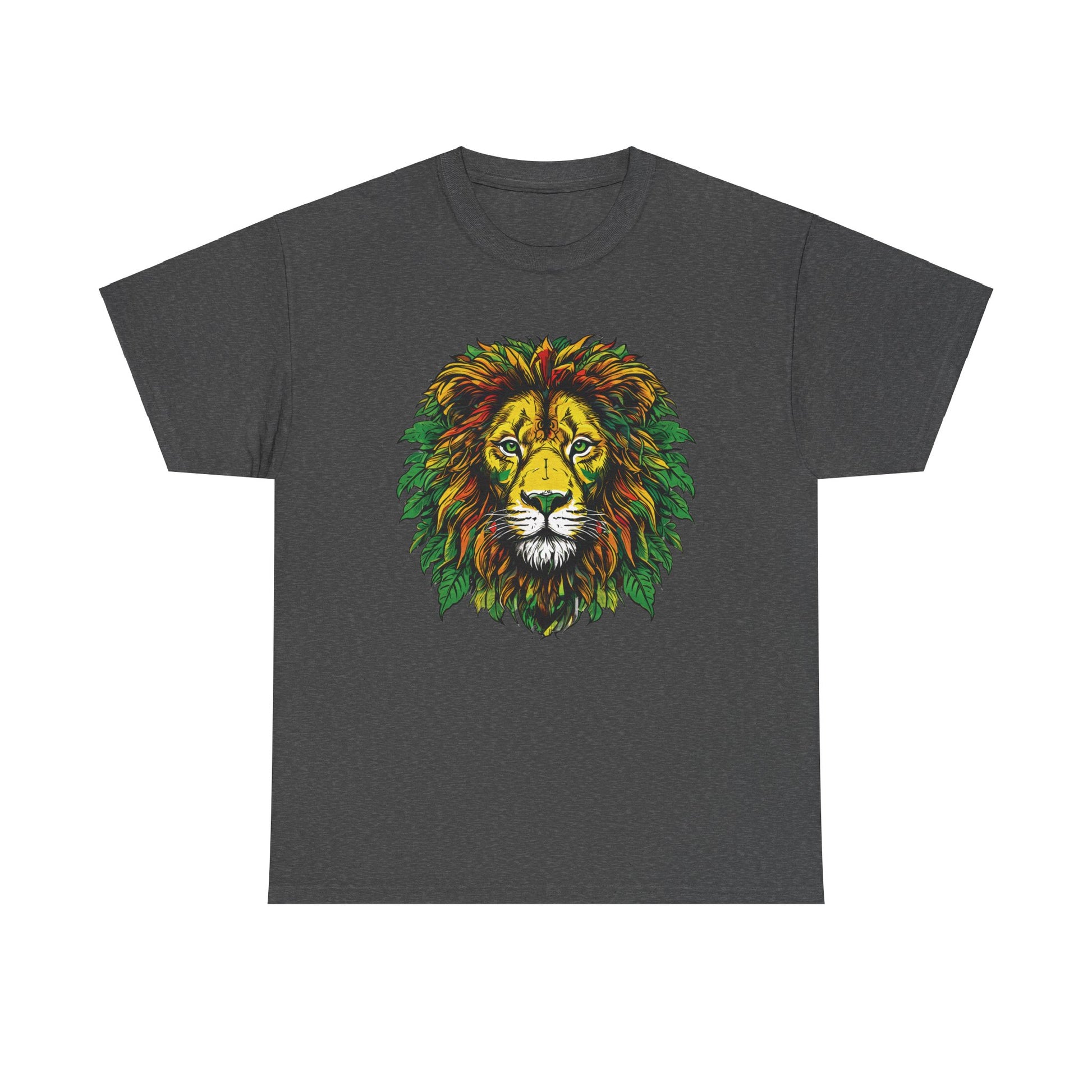 Leaf Mane Lion Graphic Dark Heather Unisex Heavy Cotton T-Shirt - Articalist.com
