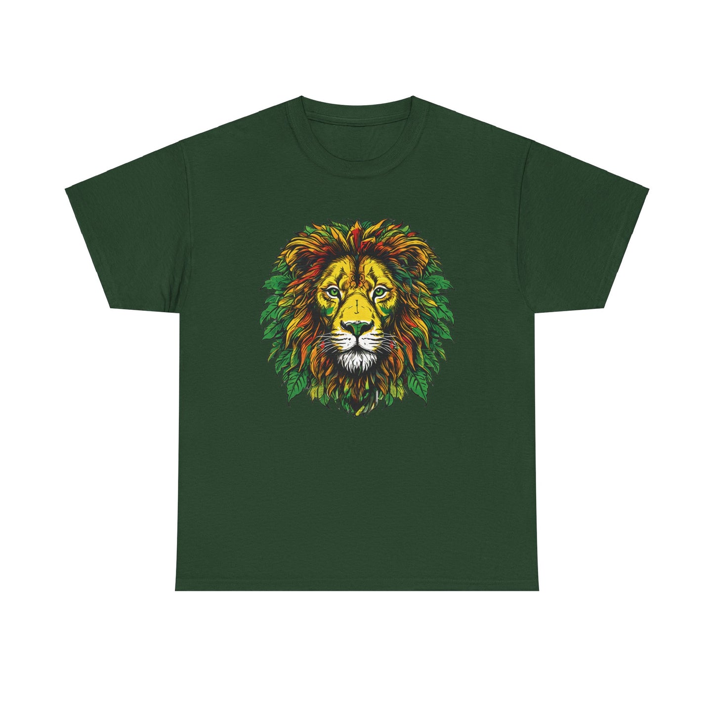 Leaf Mane Lion Graphic Forest Green Unisex Heavy Cotton T-Shirt - Articalist.com