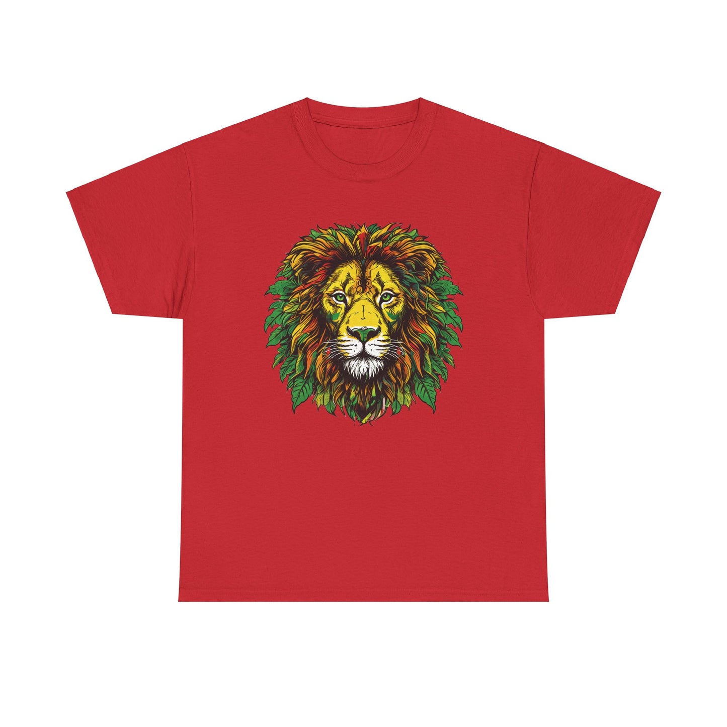 Leaf Mane Lion Graphic Red Unisex Heavy Cotton T-Shirt - Articalist.com
