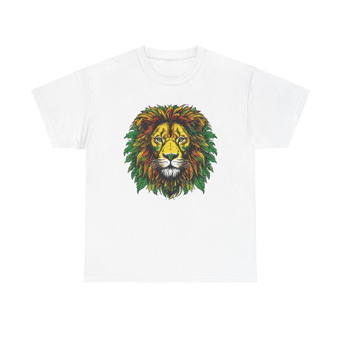 Leaf Mane Lion Graphic White Unisex Heavy Cotton T-Shirt - Articalist.com