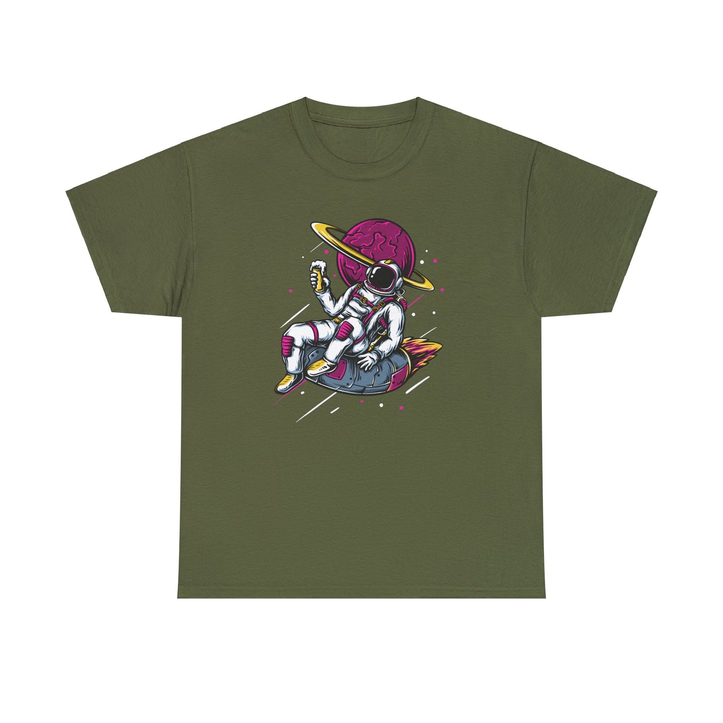 Out-of-This-World Astronaut Military Green Unisex Heavy Cotton T-Shirt - Articalist.com