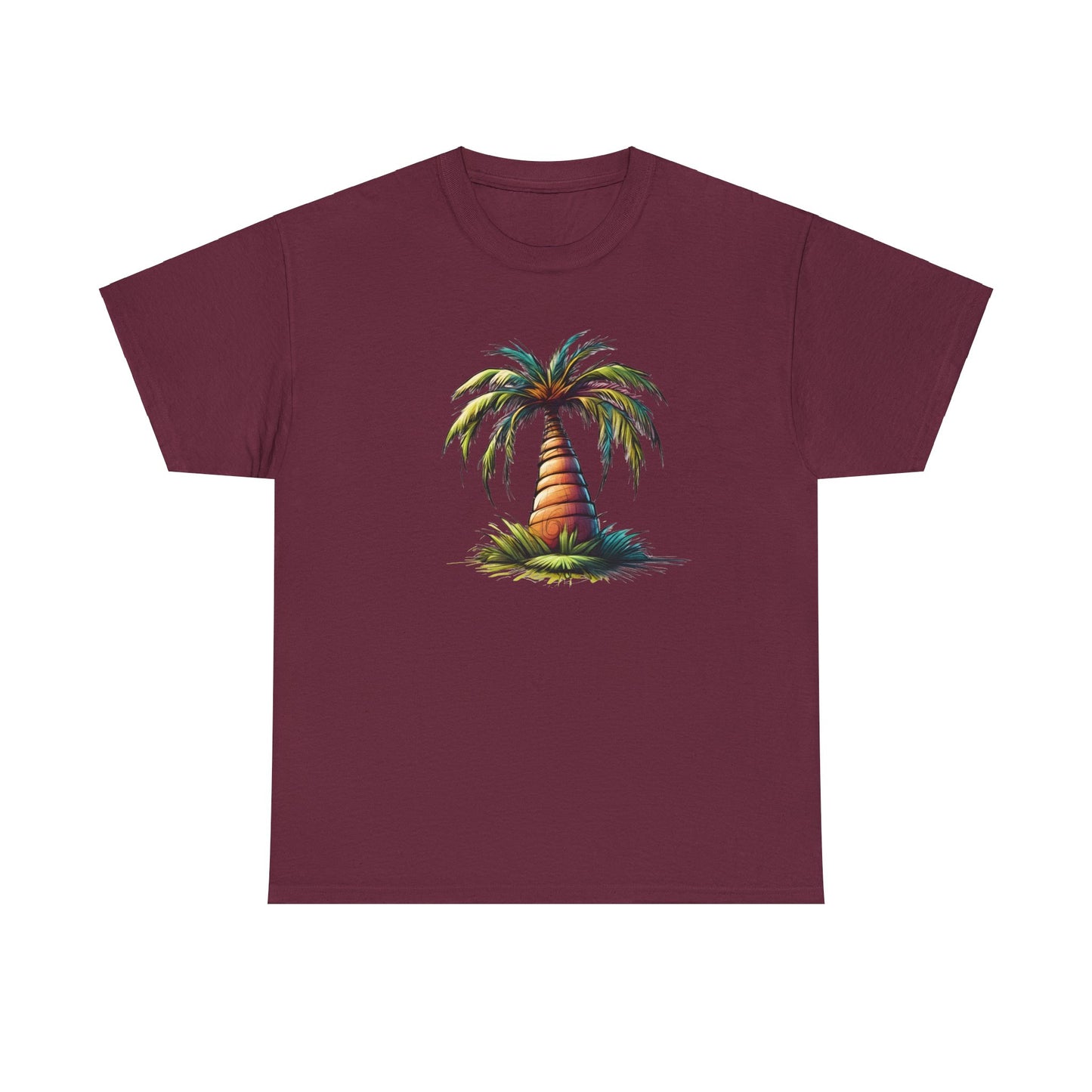 Palm Paradise Maroon Unisex Heavy Cotton T-Shirt - Articalist.com