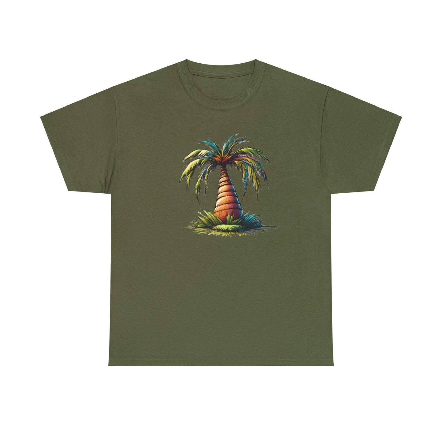 Palm Paradise Military Green Unisex Heavy Cotton T-Shirt - Articalist.com