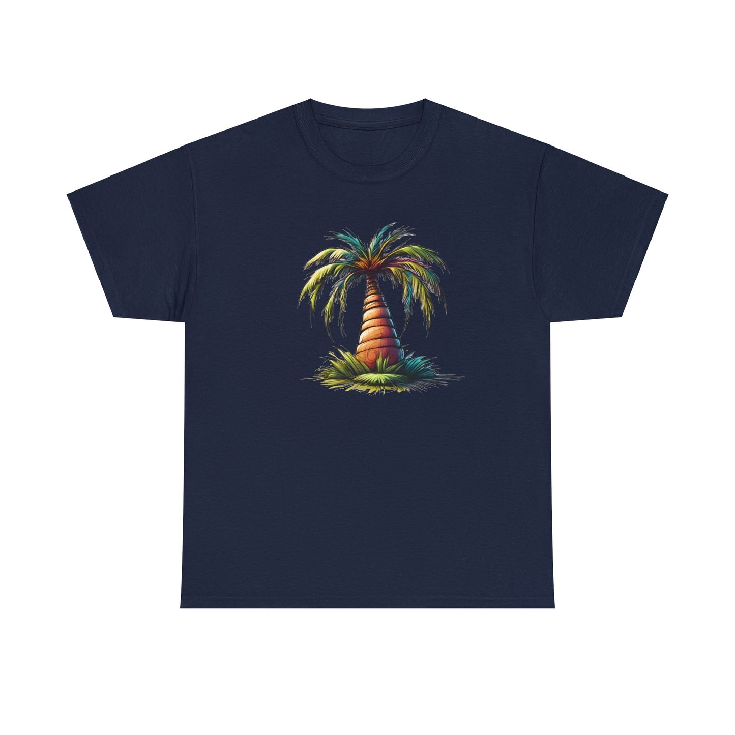 Palm Paradise Navy Unisex Heavy Cotton T-Shirt - Articalist.com