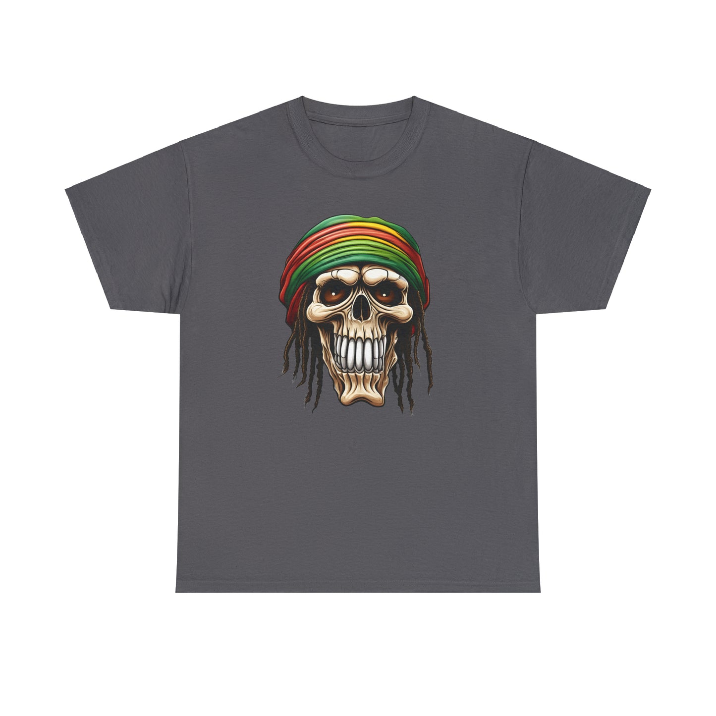 Rasta Skull Charcoal Unisex Heavy Cotton T-Shirt - Articalist.com