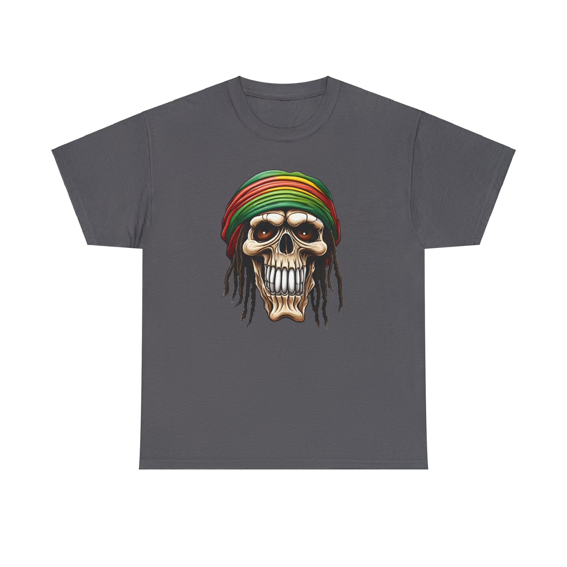 Rasta Skull Charcoal Unisex Heavy Cotton T-Shirt - Articalist.com