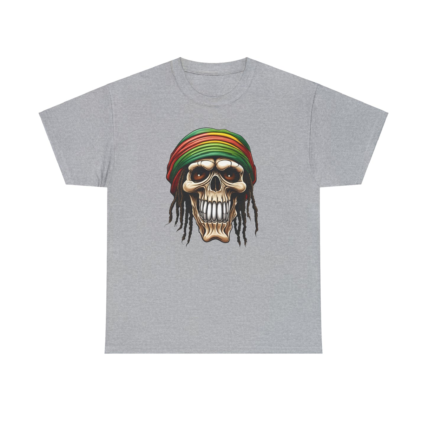 Rasta Skull Sport Gray Unisex Heavy Cotton T-Shirt - Articalist.com